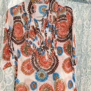 Chloé Multicolor Floral Burst Tunic - Orange, Blue, Brown